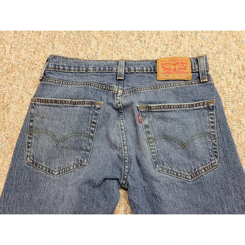 Levis 502 Regular Taper Jeans Mens 30x30 Blue Distressed Denim Pants